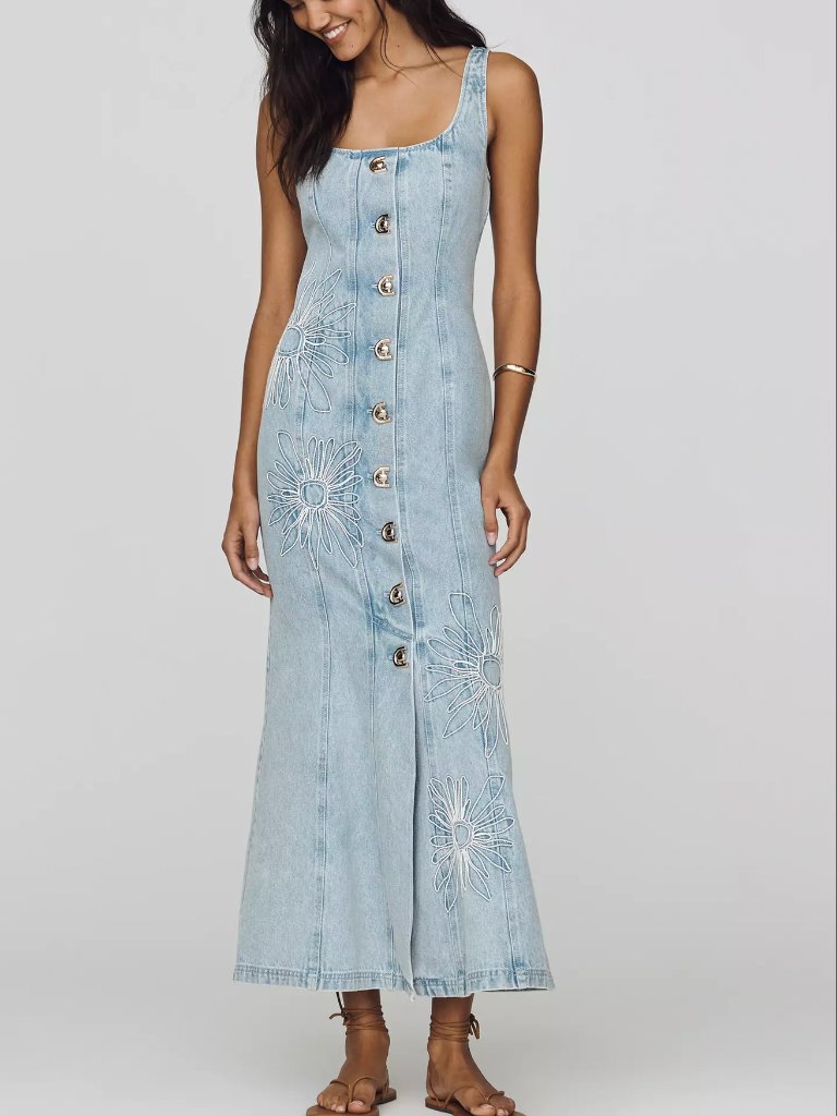 New The Wolf Gang X Anthropologie Amana Denim Midi Dress Medium/Us6